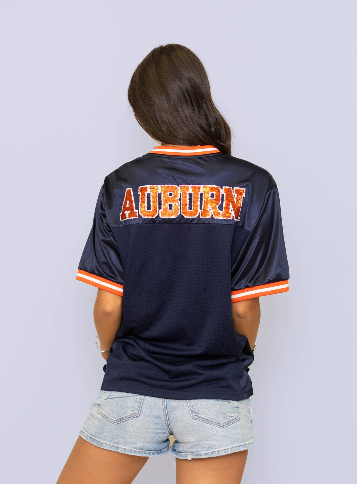 Auburn Tigers Women’s Sequin Football Jersey – Navy