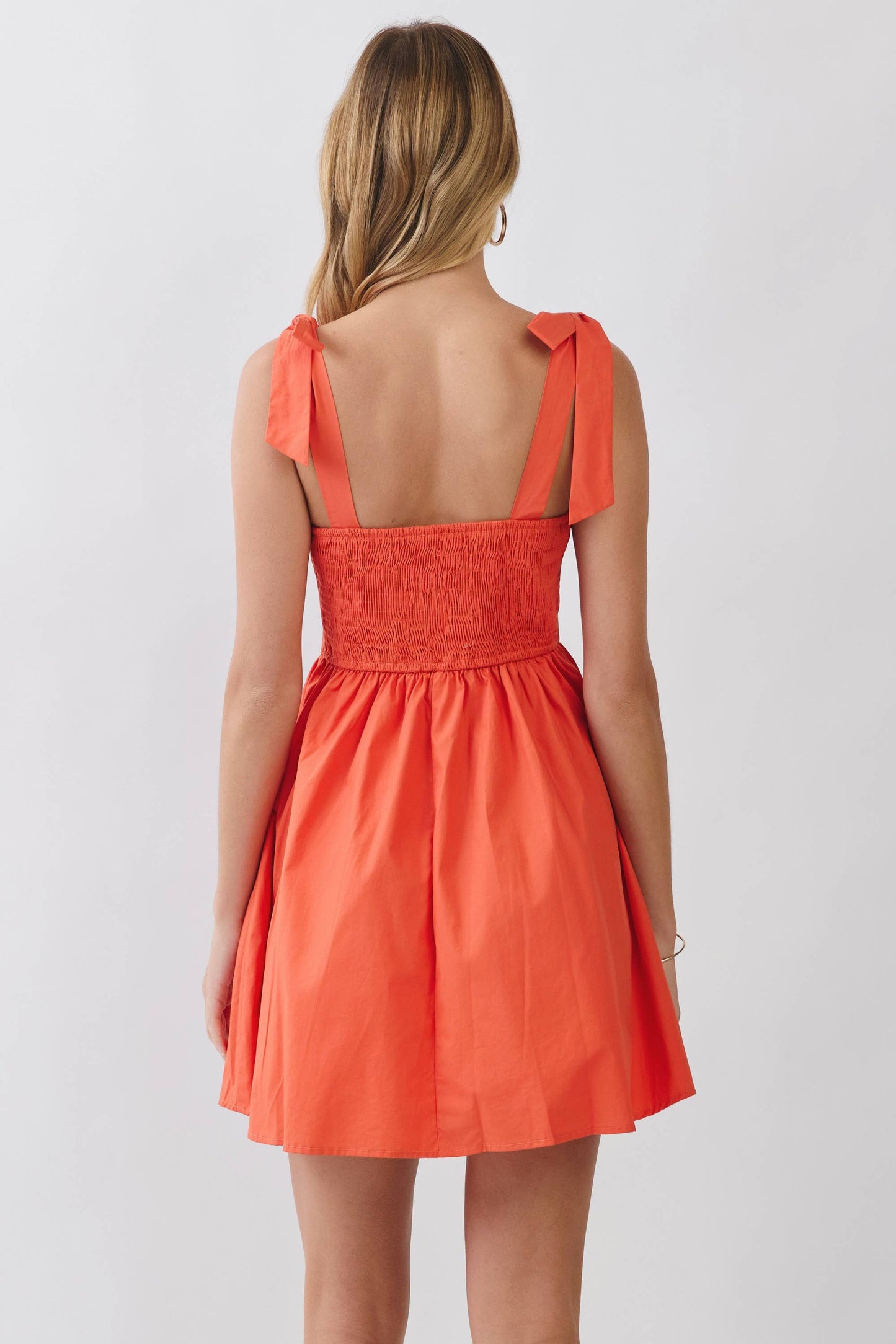 CD07241-Tie Shoulder Fit & Flare Mini Dress