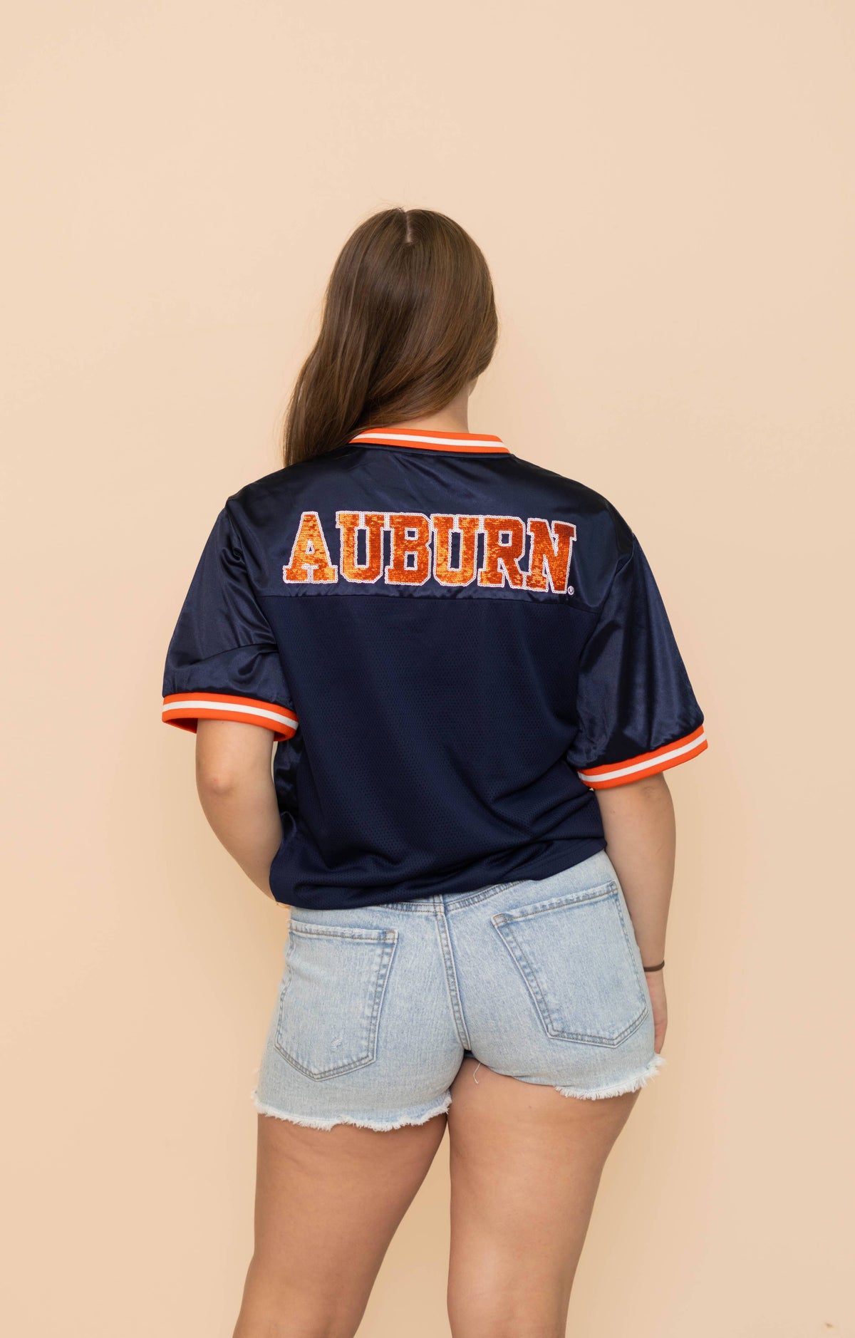 Auburn Tigers Women’s Sequin Football Jersey – Navy