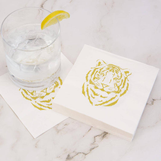 Easy Tiger Cocktail Napkins – White with Light Gold Foil (5" x 5")