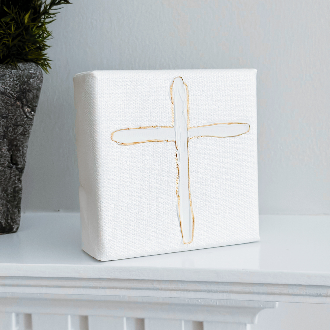 Metallic Pearl Cross – Hand-Painted Textured Art