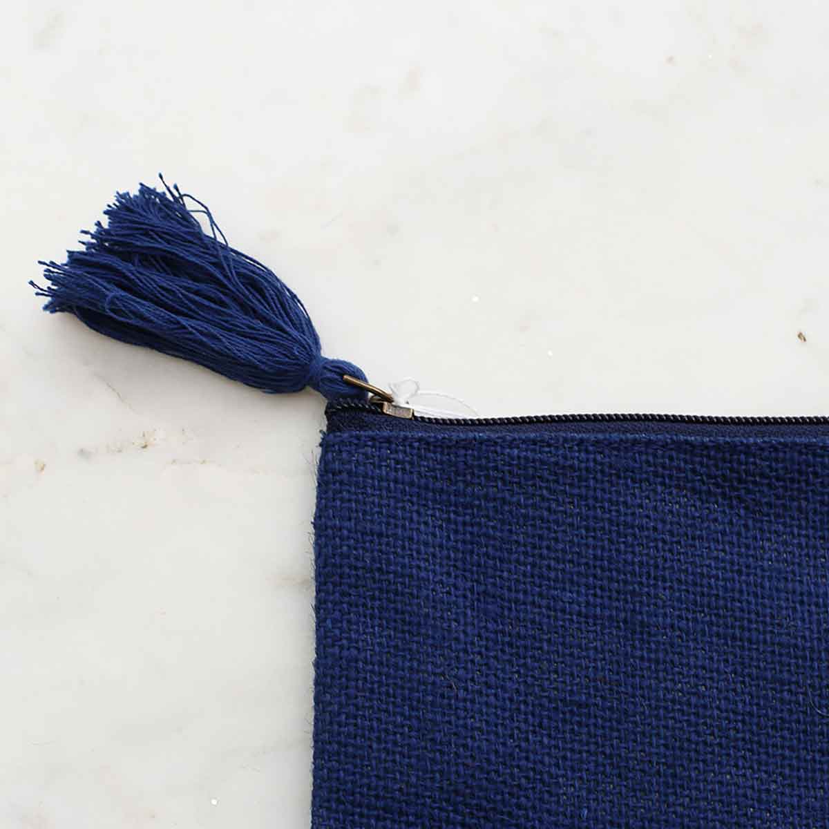Navy Jute Cosmetic Bag